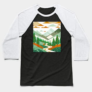 Drawing of a mountainous forest Baseball T-Shirt